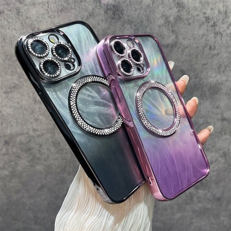 iphone ケース マグセーフ iphoneケース クリア おしゃれ メタリック M112