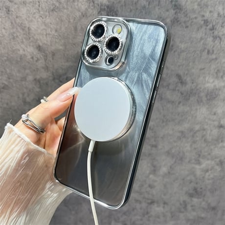 iphone ケース マグセーフ iphoneケース クリア おしゃれ メタリック M112