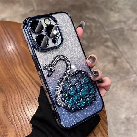 白鳥 iphone ケース キラキラ グリッター iphone ケース 透明 可愛い【カメラ保護フィルム付き】M069