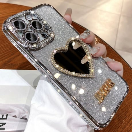 ハートアイフォンケース ミラー iphoneケース クリア かわいい【キラキラシート付き】M052