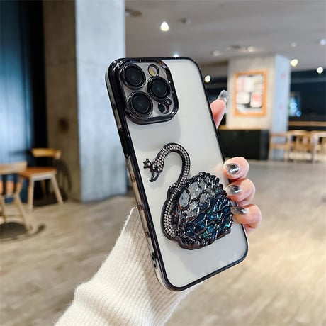 白鳥 iphone ケース キラキラ グリッター iphone ケース 透明 可愛い【カメラ保護フィルム付き】M069