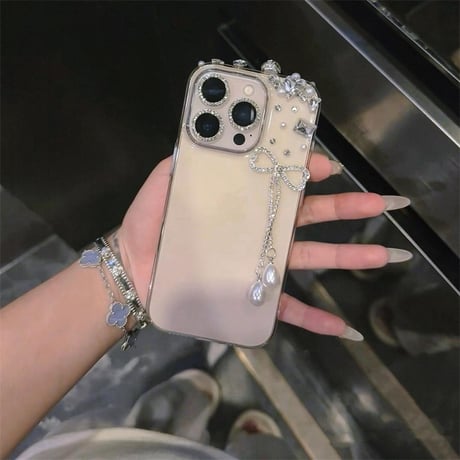 「カメラ保護リングをプレゼント！」iphone17/16proケース リボン デコ 黄ばみ にくい クリア ケース M289