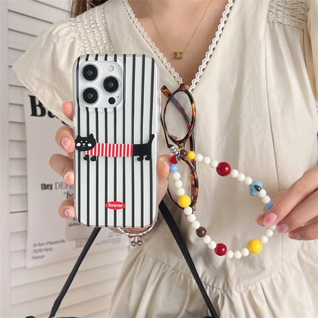 「ビーズストラップ付き」iphone ケース 人気 女子 韓国 iphone ケース 猫 かわいい M235