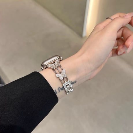 バタフライ アップル ウォッチ バンド キラキラ apple watch ブレスレット【バンパーケース付き】M151