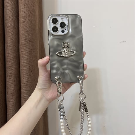 iphone16/16proケース かわいい おしゃれ iphoneケース チェーンストラップ 付き M075