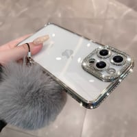 【もこもこチャーム付き】iphone16/16pro ケース 透明 かわいい iphone ケース キラキラ カメラ保護 M026