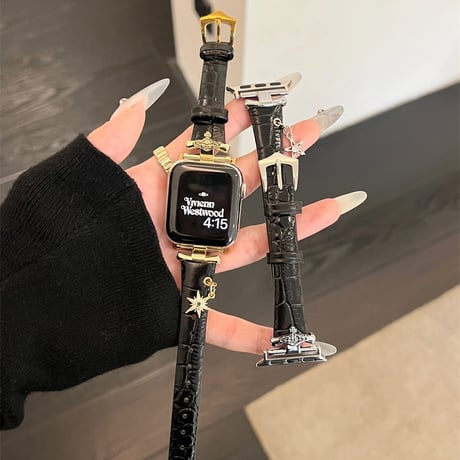 アップル ウォッチ シリーズ 10 バンド レザー apple watch バンド 可愛い チャーム付き M078