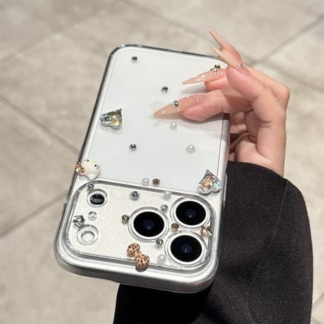 スマホケース デコ ストーン リボン iPhone17/17proケース クリア 可愛い M312