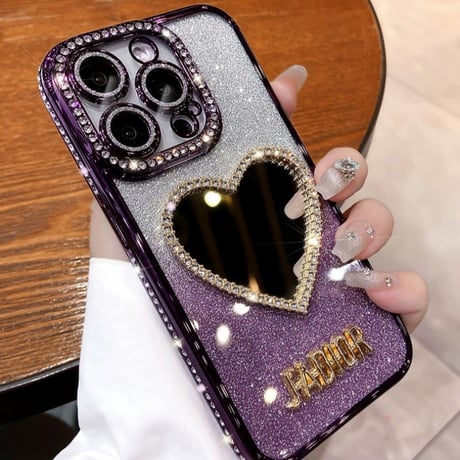 ハートアイフォンケース ミラー iphoneケース クリア かわいい【キラキラシート付き】M052