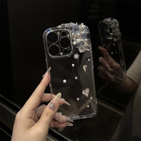キラキラ ストーン iphone16/16pro ケース スマホケース 透明 おしゃれ デコ M258