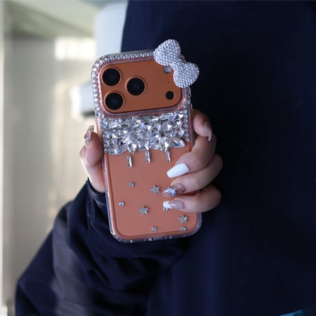 iphone17/17pro ケース リボン かわいい スマホケース ストーン デコ M281