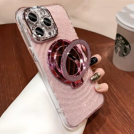 カメラ保護フィルム 付き iphone16/16pro ケース ミラー/スタンド iphone ケース 人気 女子  M237