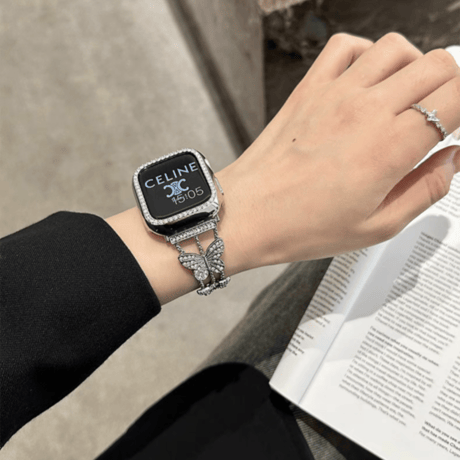 バタフライ アップル ウォッチ バンド キラキラ apple watch ブレスレット【バンパーケース付き】M151