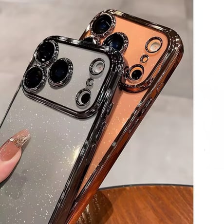 iphone17/17pro ケース キラキラ メタリック iphone ケース クリア おしゃれ【カメラ保護フィルム一体型】M054