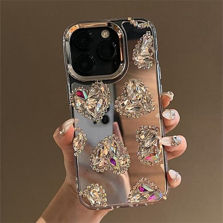 iphone16/15 ケース ミラー デコケース スマホ キラキラ ストーン iphone16pro ケース M261
