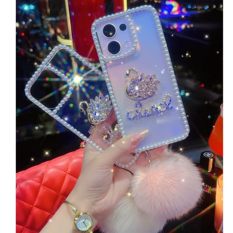 iphone ケース デコ クリア iphone ケース キラキラ ストーン【モコもこチャーム付き】M040