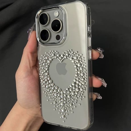 iphone ケース 透明 可愛い スマホ ケース デコ ストーン ハート 蝶々 M250