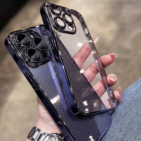 iphone17/17pro ケース キラキラ メタリック iphone ケース クリア おしゃれ【カメラ保護フィルム一体型】M054