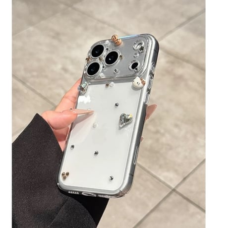スマホケース デコ ストーン リボン iPhone17/17proケース クリア 可愛い M312