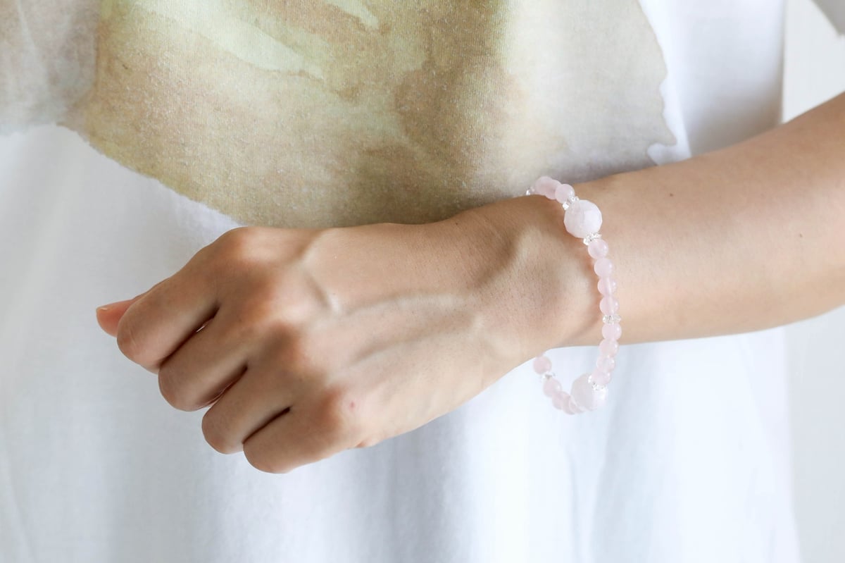 蔵王権現様の御魂入り】ローズクォーツとクリアクォーツのブレスレット