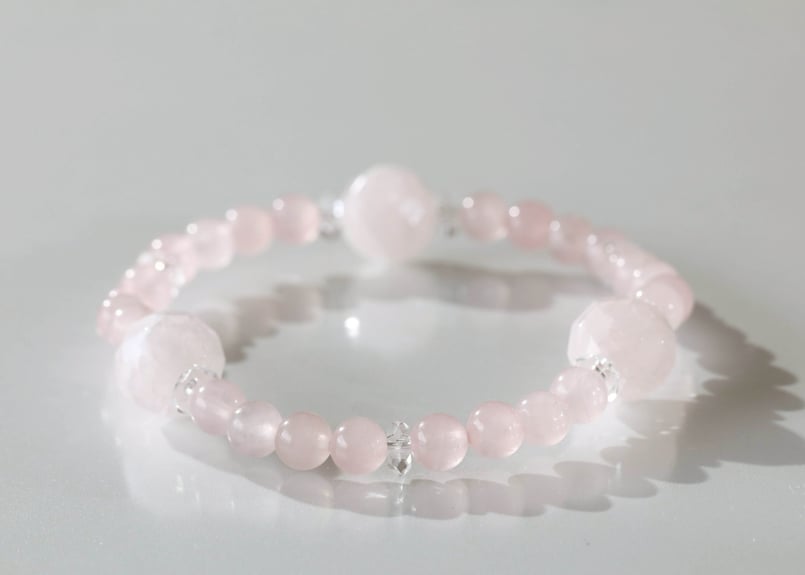 蔵王権現様の御魂入り】ローズクォーツとクリアクォーツのブレスレット