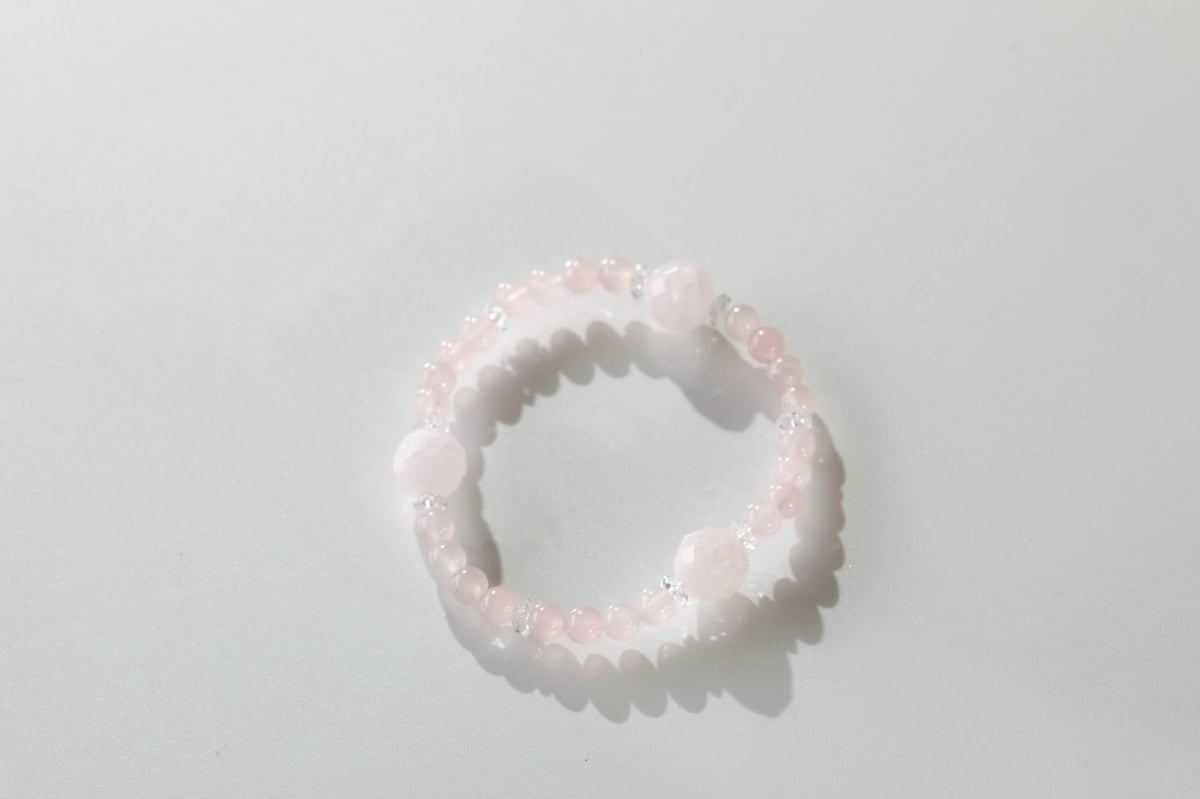 蔵王権現様の御魂入り】ローズクォーツとクリアクォーツのブレスレット