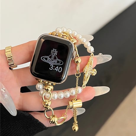 「V625」アップル ウォッチ バンド 可愛い ビーズ apple watch バンド チェーン 女性