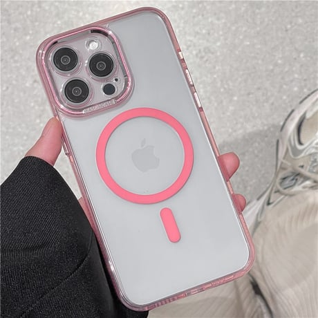 「V573」magsafe クリア ケース iphone15/14 透明 可愛い iphone ケース ペア シンプル
