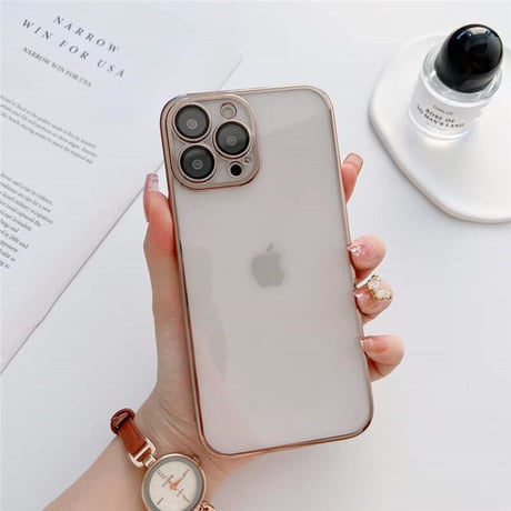 「V112」メタリック iphone14 クリアケース 防塵 軽量 iphone14pro/13 ケース  カメラフィルム付き