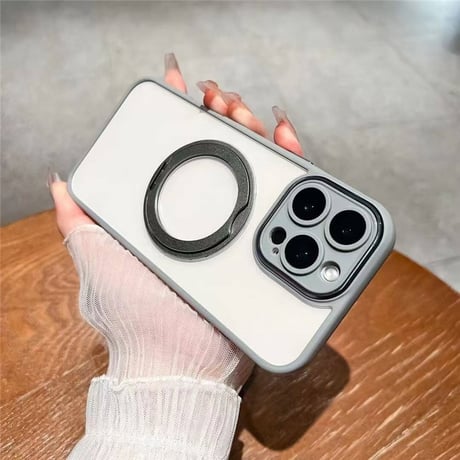 「V701」iphone16/16e ケース 360°回転スタンド magsafe対応ケース クリア