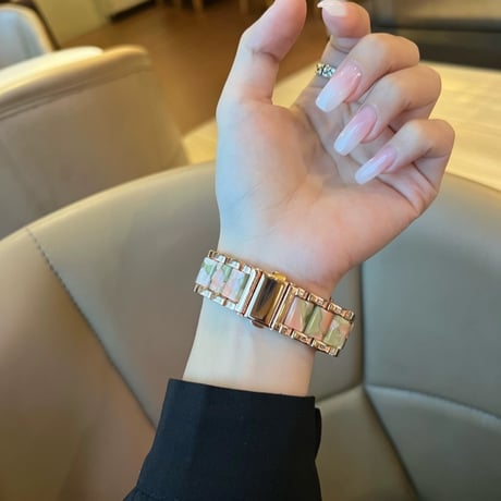 「V201」保護ケース付き 樹脂+ステンレス アップルウォッチバンド 高級 apple watchアクセサリー 女子 おしゃれ