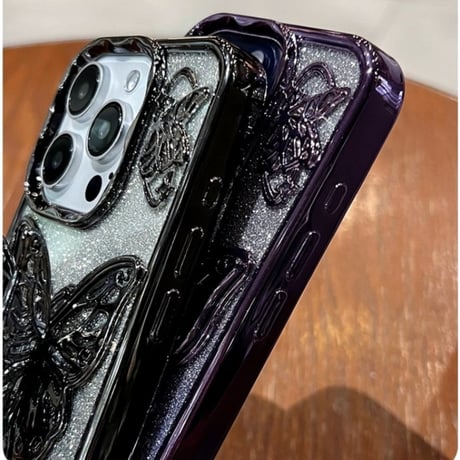 「V600」キラキラ シート付き iphone ケース 蝶々 iphone15/14 ケース 透明 可愛い