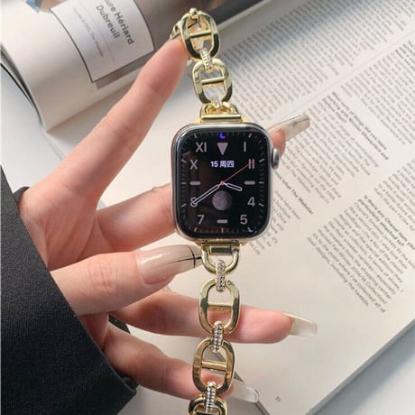 「V251」アップル ウォッチ チェーン バンド シルバー ピンクゴールド apple watch ブレスレット ラインストーン
