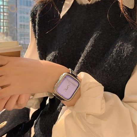 「V339」アップル ウォッチ キラキラ バンド+カバー 2点セット apple watch バンド シルバー 女性