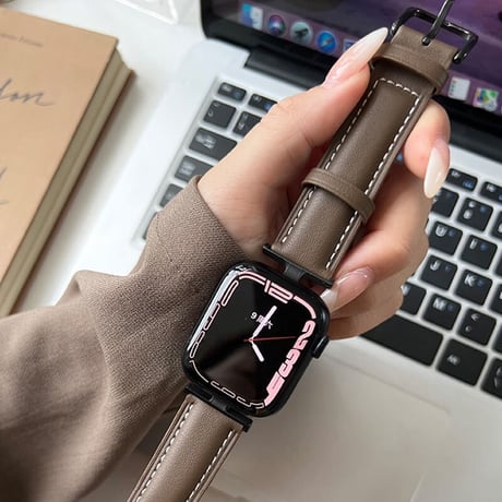 「V096」apple watch レザー バンド 牛革 ビジネス アップル ウォッチ バンド40mm 49mm 白 ピンク