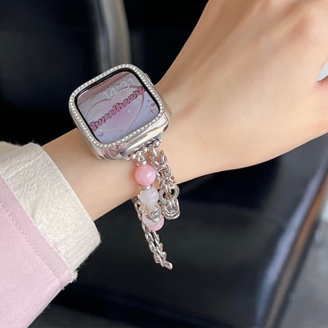 「V426」apple watch バンド チェーン ブレスレット アップル ウォッチ バンド 女性 パール付き