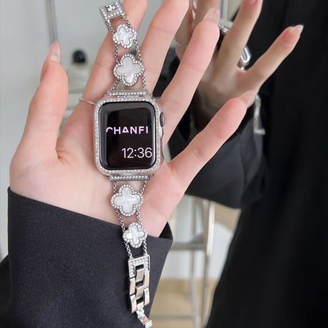 【V025-1】四葉のクローバーのapple watchバンド キラキラ アップル ウォッチ バンド 可愛い ブレスレット