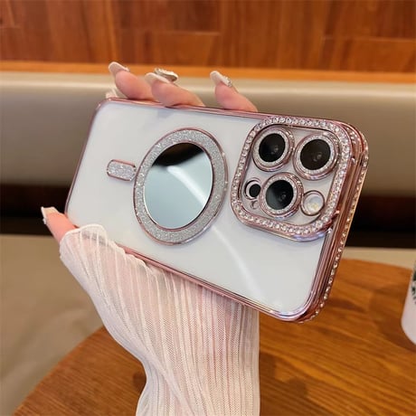 「V667」iphone16ケース ミラー iphone16pro クリアケース おすすめ magsafe 対応 ケース かわいい