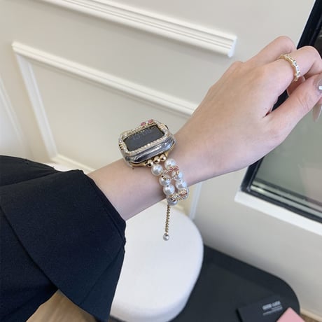「V719」アップル ウォッチ バンド かわいい パール apple watchバンド ブレスレット 「保護カバー付き」