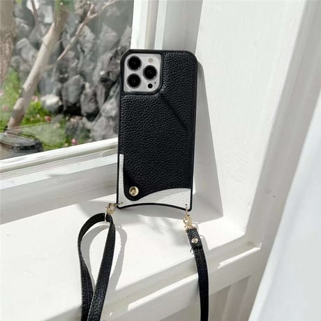 「V073」 iphone14/13 ショルダーケース バイカラー iphone12/11 ケース カード収納 背面