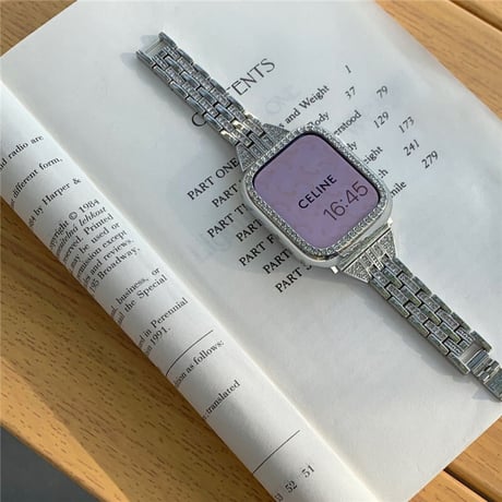 「V363」キラキラ アップル ウォッチ バンド シルバー ステンレス apple watchバンド+カバーセット