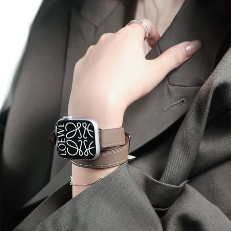 「V202」アップルウォッチバンド 二重 本革 apple watch 8/7/se ベルト ダブルツアー 高級 レディース