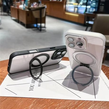 「V701」iphone16/16e ケース 360°回転スタンド magsafe対応ケース クリア