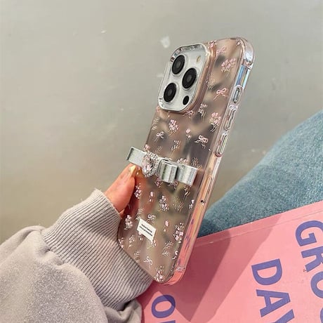 「V531」花柄 iphone15/15pro ケース リボン 韓国 iphone14 ケース 人気 女子