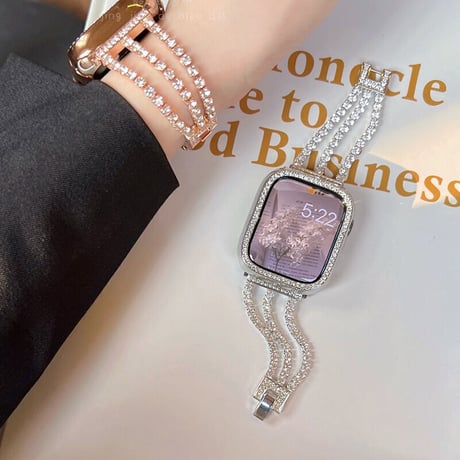 「V151」キラキラ アップル ウォッチ バンド 3連チェーン apple watch バンド+カバー 女性 可愛い