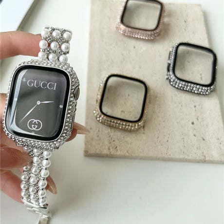 「V287」アップル ウォッチ カバー キラキラ ストーン Apple Watch 40/42/45mm 保護ケース フィルム一体型