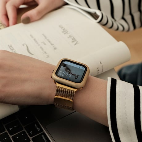 「V491」アップル ウォッチ バンド 蒸れ ない apple watch ステンレスバンド ＋カバー2点セット