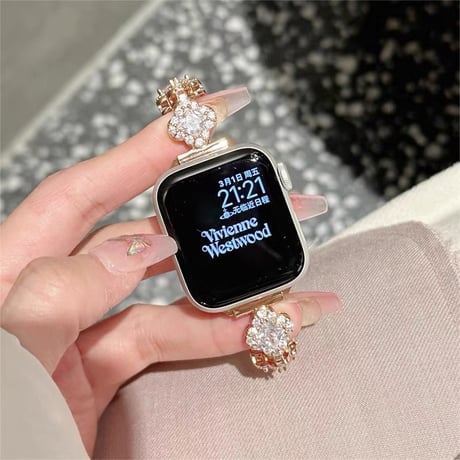 「V672」四葉のクローバー apple watchバンド キラキラ アップル ウォッチ バンド 女性 ブレスレット
