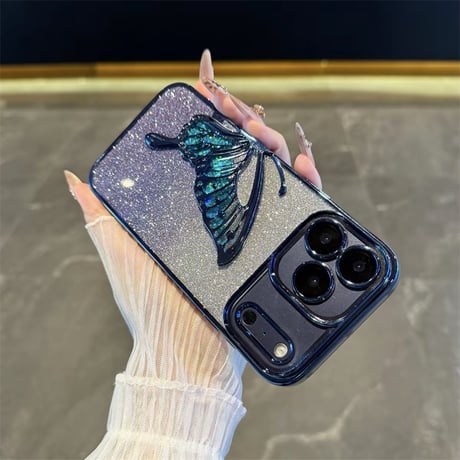 「V596」iphone17/17pro ケース 蝶々 クリア iphone16/15 ケース 可愛 キラキラシート付き