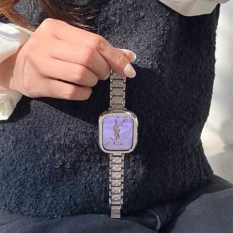 「V339」アップル ウォッチ キラキラ バンド+カバー 2点セット apple watch バンド シルバー 女性